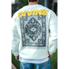 Ayessa Erkek 3 Iplik Pamuklu Kışlık Bisiklet Yaka Baskılı Sweatshirt - Beyaz Beyaz - M