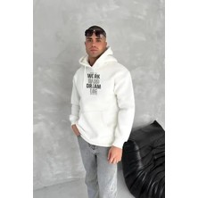 Ayessa Erkek Kapüşonlu Kanguru Cepli Sweatshirt 3 Iplik Pamuklu Baskılı Hoodie - Beyaz Beyaz - M