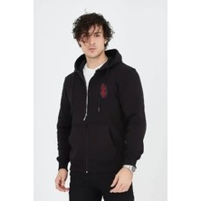Ayessa Erkek 3 Iplik Pamuklu Kapüşonlu Tam Fermuarlı Cepli Hoodie Sweatshirt - Siyah Siyah - M