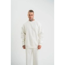 Ayessa Erkek Uzun Kol Bisiklet Yaka 3 Iplik Pamuklu Kışlık Sweatshirt  - Beyaz Beyaz - S