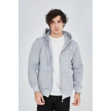 Ayessa Erkek 3 Iplik Pamuklu Kapüşonlu Tam Fermuarlı Cepli Hoodie Sweatshirt - Gri Gri - 2xl