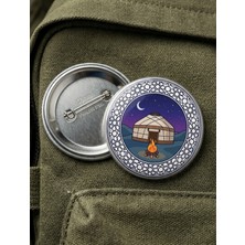 FikArt Gece Türk Otağı Yurt Çadırı Kamp Ateşi ve Hilal Yıldız Selçuklu Desenli 58MM Buton Rozeti