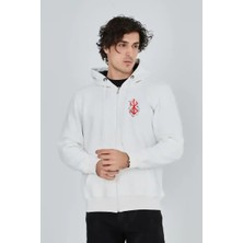 Ayessa Erkek 3 Iplik Pamuklu Kapüşonlu Tam Fermuarlı Cepli Hoodie Sweatshirt - Beyaz Beyaz - L