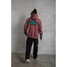 Ayessa Erkek 3 Iplik Içi Pamuklu Alev Baskılı Kapüşonlu Hoodie Sweatshirt - Gül Kurusu Gül Kurusu - Xl