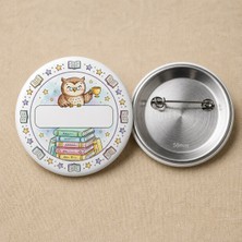 FikArt  Bilge Baykuş - Kitap Temalı - Okul ve Öğrenci Temalı 58MM Iğneli Metal Buton Rozet
