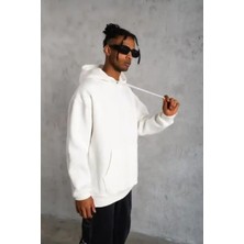 Ayessa Erkek 3 Iplik Pamuklu Kapüşonlu Cepli Düz Hoodie Sweatshirt - Beyaz Siyah - S