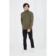 Ayessa Erkek Yarım Fermuarlı Baskılı 3 Iplik Pamuklu Sweatshirt - Yeşil Yeşil - L