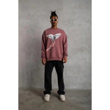 Ayessa Erkek Güvercin Baskılı Bisiklet Yaka Sweatshirt 3 Iplik Pamuklu - Gül Kurusu Gül Kurusu - Xl