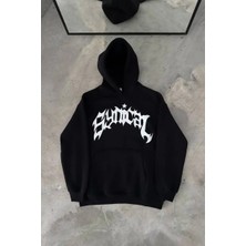 Ayessa Erkek Kapüşonlu Kanguru Cepli Sweatshirt 3 Iplik Pamuklu Baskılı Hoodie - Siyah Siyah - L