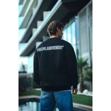 Ayessa Erkek 3 Iplik Pamuklu Bisiklet Yaka Oversize Baskılı Sweatshirt - Siyah Siyah - M