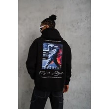 Ayessa Erkek 3 Iplik Pamuklu Kapüşonlu Baskılı Cepli Oversize Sweatshirt Hoodie - Siyah Siyah - M