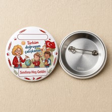 FikArt  Türküm Doğruyum Çalışkanım - Kırmızı - Okul ve Öğrenci Temalı 58MM Iğneli Metal Buton Rozet