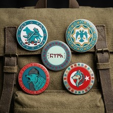 FikArt Bozkurt Göktürkçe Türk Ay Yıldız Özel Koleksiyon 5'li Paket 58MM Buton Rozeti Seti