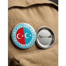 FikArt Türkiye Türkistan Çift Ay Yıldız ve Oğuz Tamgalı 58MM Buton Rozeti