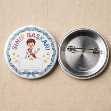 FikArt  Sınıf Başkanı - Okul ve Öğrenci Temalı 58MM Iğneli Metal Buton Rozet