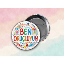 FikArt Balonlu Ben Oruçluyum Rozeti - Çocuklar Için Ramazan Motivasyon Hediyesi - 58MM Iğneli Metal Rozet