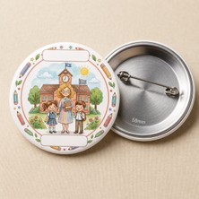 FikArt Öğretmen ve Öğrenci - Okul ve Öğrenci Temalı 58MM Iğneli Metal Buton Rozet