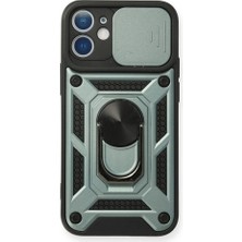 Raftan Topla Iphone 12 Mini Kılıf Pars Lens Yüzüklü Silikon - Yeşil