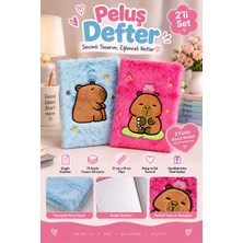 Yenilig Peluş Ayıcık Desenli Çizgili Not Defteri 2’li Set 21X15 cm – Yumuşak Peluş Kapaklı Sevimli Günlük, Okul ve Hediye Defteri