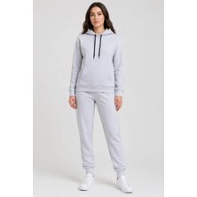 Veraura Lifestyle Iki Iplik Kapüşonlu Kanguru Cepli Jogger Alt Üst Eşofman Takımı - Beyaz