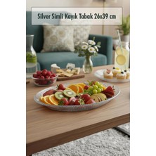 Veraura Lifestyle Silver Simli Büyük Kayık Tabak Sunum & Servis Tabağı - 26,5 x 39,5 cm