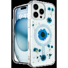 Veraura Lifestyle Apple iPhone 16 Pro Kılıf Daisy Simli Magsafe Kapak - Mavi