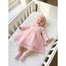 Bebila Baby Kız Bebek Mevlütlük Elbise Bandanalı Dantelli Yenidoğan Hastane Çıkışı Gelinlik Abiye %100 Pamuk Mevlitlik 4038