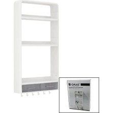 Veraura Lifestyle Beyaz Yapışkanlı Duvar Organizeri Plastik 3 RAF=14CM-19CM-30CM - 2 ÇEKMECE=40CM - 6 Askı 19 Parça