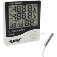 Veraura Lifestyle Gesi Htc-2 Dijital Ekranlı Isı ve Nem Ölçer Saat Alarm Dış Mekan Problu Termometre