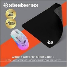 Steelseries Aerox 3 Wireless Ghost Edition Gaming Mouse + Qck Large Mousepad Bundle