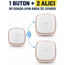 MDSTECH 1 Buton 2 Alıcılı Kablosuz Kapı Zili LED Işıklı 38 Melodili IP44 Priz Tipi Tak Çalıştır