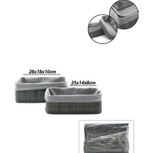 Veraura Lifestyle Gri 2 Boy D.dörtgen Bambu Kenar Organizer Sepet Ahşap Altlık - Bezli 25X14-28X18CM