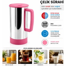 Veraura Lifestyle Pembe - Paslanmaz Çelik Sıcak - Soğuk Çelik Sürahi