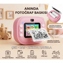 Çocuklar Için Anında Fotoğraf Baskılı Şipşak Mini Kamera - 32 GB Hafıza Kartlı, Müzikli, Oyunlu ve Taşıma Ipli Fotoğraf Makinesi