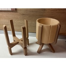 TeknoKapsül 3D Baskı Ayaklı Çizgili Saksı - Bej Standlı Dekoratif Saksı - Bej