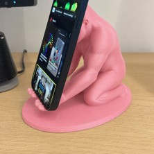 TeknoKapsül 3D Baskı Goril Telefon Tutucu - Kaslı Goril Masaüstü Telefon Standı-Pembe