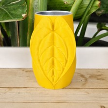 TeknoKapsül 3D Baskı Yaprak Desenli Kap - Kalp Yaprağı Süslemeli Dekoratif Kap-Sarı