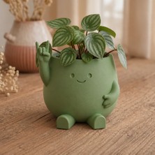 TeknoKapsül 3D Baskı Smiley Face Planter - Gülümseyen Karakterli Saksı-Yeşil