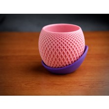 TeknoKapsül 3D Baskı Küre Saksı - Kafes Dokulu Iki Parçalı Dekoratif Saksı - Pembe-Mor