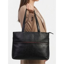 Levano Leather Hakiki Dana Derisi Kadın Omuz Çantası Siyah – Büyük Boy Fermuarlı Günlük & Ofis Çantası