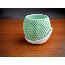 TeknoKapsül 3D Baskı Küre Saksı - Kafes Dokulu Iki Parçalı Dekoratif Saksı - Mint-Beyaz