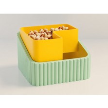TeknoKapsül 3D Baskı Fıstık Kasesi - Çift Hazneli Kabuk Ayırıcı Sunum Kasesi - Mint Sarı
