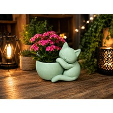TeknoKapsül 3D Baskı Sarılan Kedi Saksı - Sevimli Dekoratif Saksı - Mint