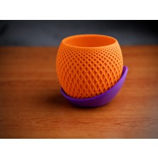 TeknoKapsül 3D Baskı Küre Saksı - Kafes Dokulu Iki Parçalı Dekoratif Saksı - Turuncu-Mor