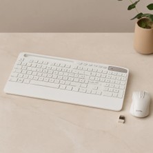 Veraura Lifestyle Kablosuz Klavye Mouse Seti - Tablet/telefon Standlı - Beyaz - Q Klavye