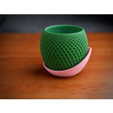 TeknoKapsül 3D Baskı Küre Saksı - Kafes Dokulu Iki Parçalı Dekoratif Saksı - Yeşil-Pembe