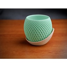TeknoKapsül 3D Baskı Küre Saksı - Kafes Dokulu Iki Parçalı Dekoratif Saksı - Mint-Bej