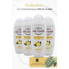Hacı Şakir Limon 2si 1 Arada Şampuan 500 ml x 4 Adet ve Şampuan Fırçası Yeşil