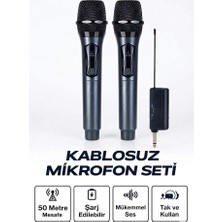 Veraura Lifestyle Profesyonel Çiftli Kablosuz Mikrofon Seti Karaoke Şarj Edilebilir 50 Metre