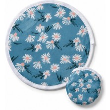 Leo'Stone Katlanabilir Japon Yelpazesi 20 cm Mini El Yelpazesi Çantalık Kılıflı Blue Daisy Mavi